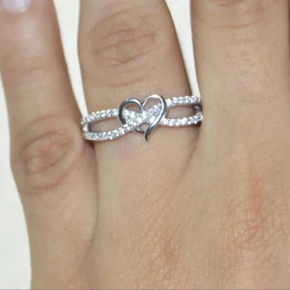 Infinity Heart Rhinestone Silver Ring - Picture 2 of 5
